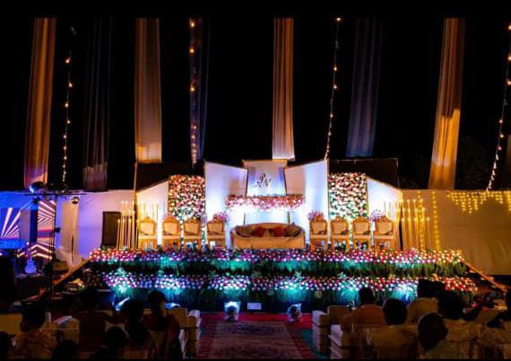 Multi color event stage decoration